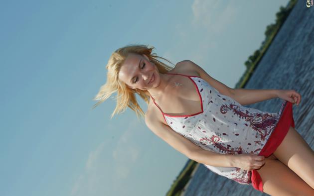 unknown, blonde, beach, smile, dress, summer dress, pussy