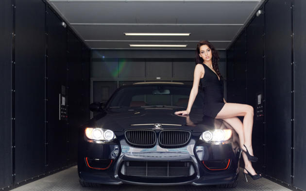 bmw, brunette, black, dress, legs, high heels, sexy legs, mini dress, harmonous legs