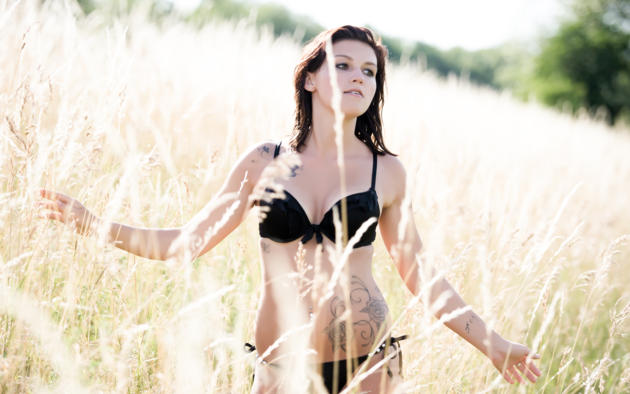 bikini, girl, brunette, field, outdoor, princess, tattoo, erotic