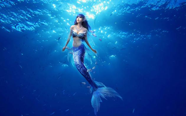 cosplay, mermaid, ocean, blue