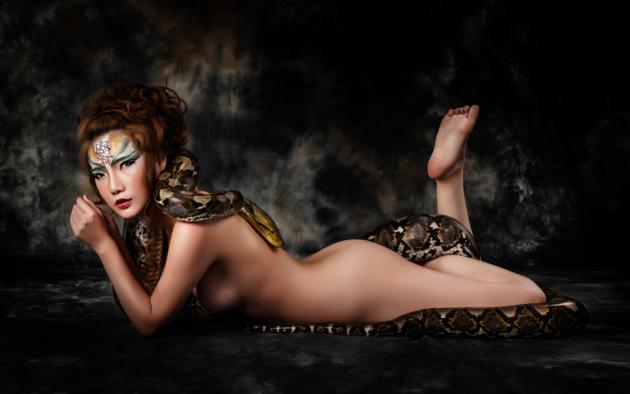 asian, girl, sexy, nude, naked, snake, boa