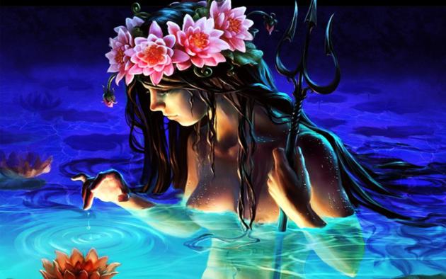 mermaid, water, lillys, nude