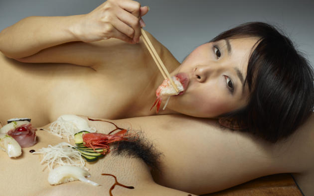 Wallpaper Konata Lulu Japanese Asian Sushi Food Eating Haired Pussy Boobs Tits Dark