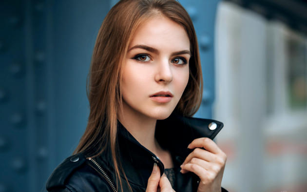 vasilisa sarovskaya, model, pretty, babe, brunette, russian, leather jacket, beautiful, face