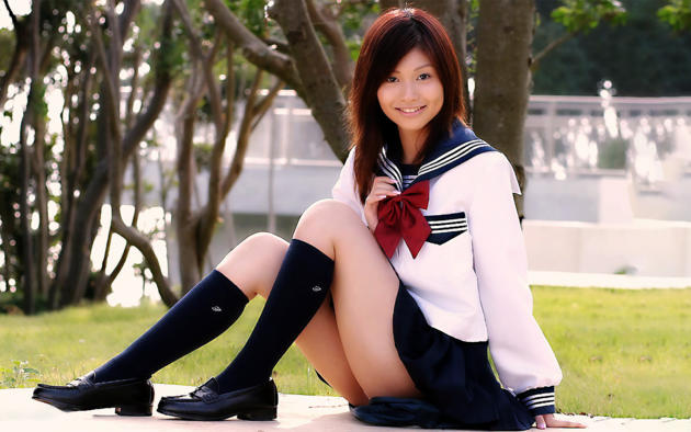 schoolgirl, japanese, cute, sexy, exotic, model, posing, sitting, navy, uniform, smile, bad quality