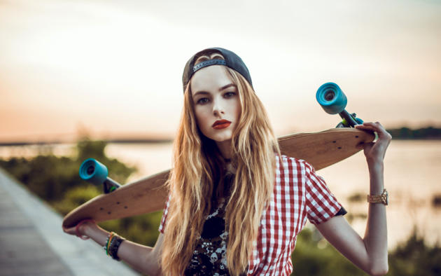 model, blonde, russian, cap, skateboard, non nude, 4k, skater chick
