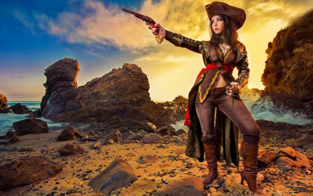unknown, brunette, pirate, cosplay, jaqueline sparrow, fantasy girl, background, photo art, babes in boots, monika lee, assassins creed black flag, assassins creed