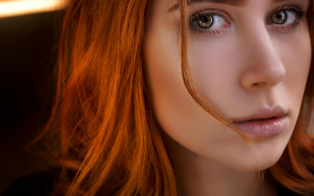 model, pretty, babe, redhead, russian, green eyes, sensual lips, 4k, face