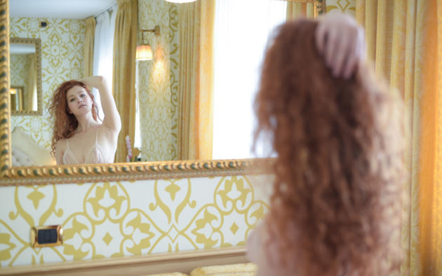 heidi romanova, adel c, redhead, mirror, lingerie, bra, reflection, heidi r, vanessa, non nude