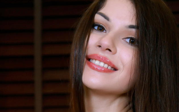 delphina, beautiful, brunette, face, smile, lips