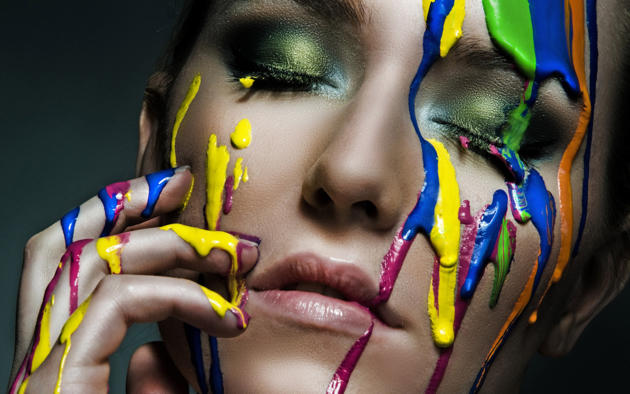 face, body painting, colors, closed eyes, girl