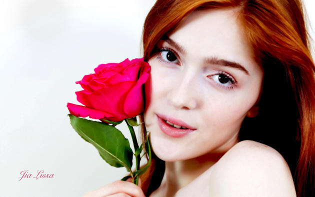 jia lissa, model, redhead, long hair, sensual lips, beautiful, sweet, rose, face, portrait