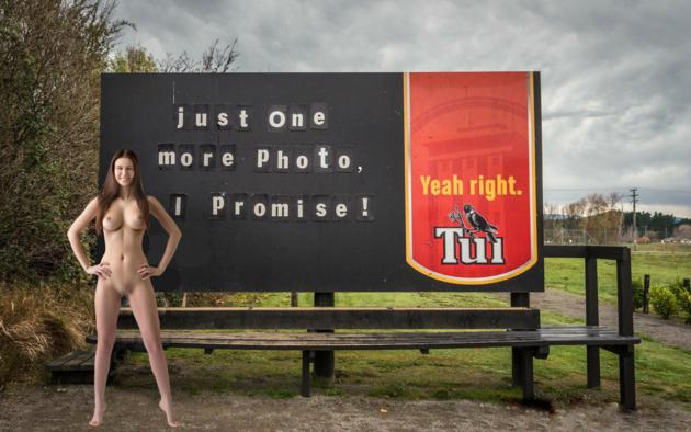 alisa i, alisa, jessica albanka, alisa amore, brunette, outdoors, sign, naked, boobs, big tits, nipples, shaved pussy, labia, spread legs, smile, funny, big boobs