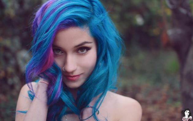 fay suicide, suicide girls, blue hair, outdoor, face, piercing