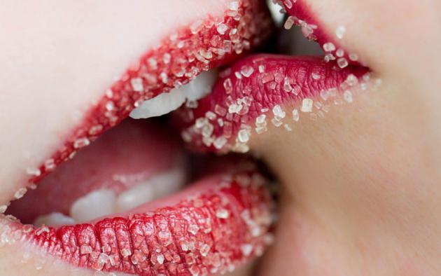 kiss, sugar lips, red lips, lipstick, closeup, hot, sugar, lesbian