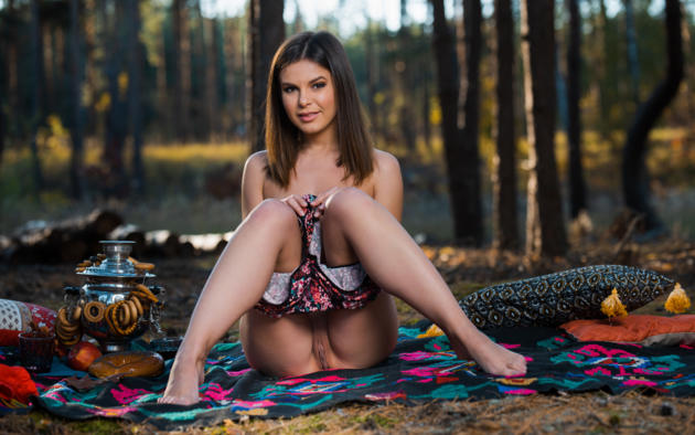 zelda b, zelda, arina b, tania r, hot, model, sexy, brunette, hi-q, sweet, pussy, shaved pussy, legs, forest, outside, blanket