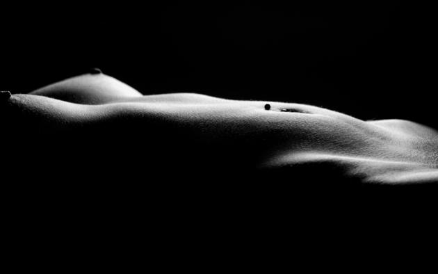 bodyscape, black, nipples, nude, skin, tits, boobs, pierced, shaved, monochrome, belly