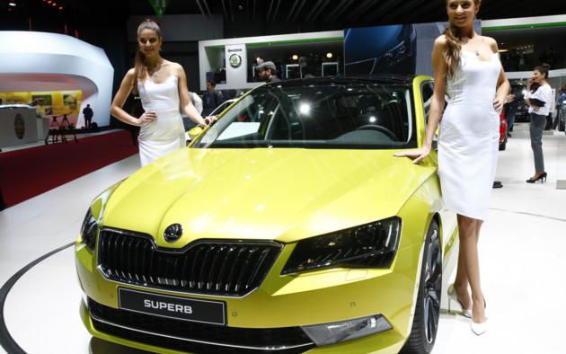 skoda, superb, car, girls, skoda superb, white dress