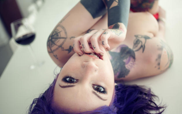 rebecca crow, katherine, suicide girls, tattoo, big  tits, purple hair, boobs, tits