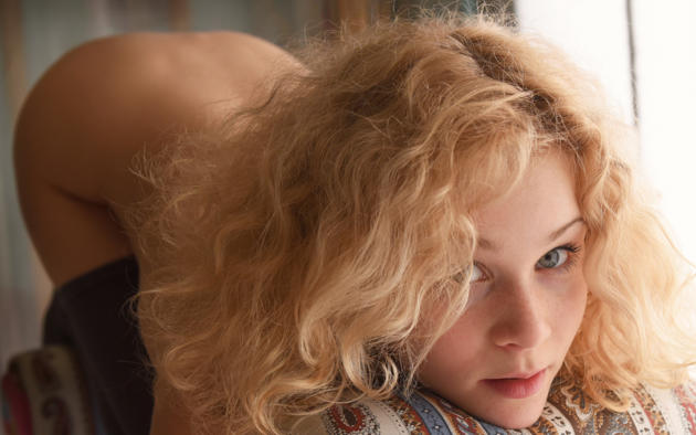 helena, blonde, blue eyes, cute, bent over, pillow, face, close up, freckles, emma o
