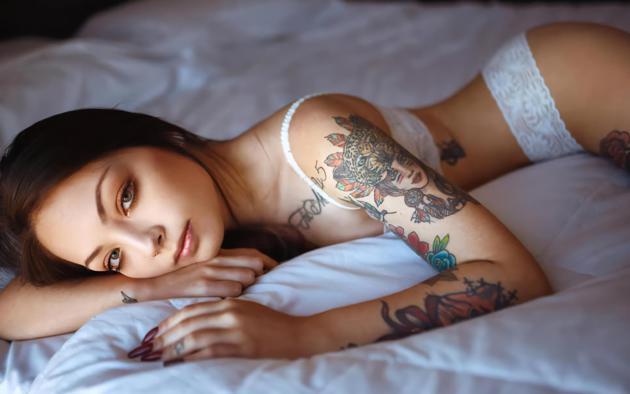 unknown, lingerie, bed, tattoos, tattoo, panties, bra, hi-q, close up, young, model, erotic, lingerie series