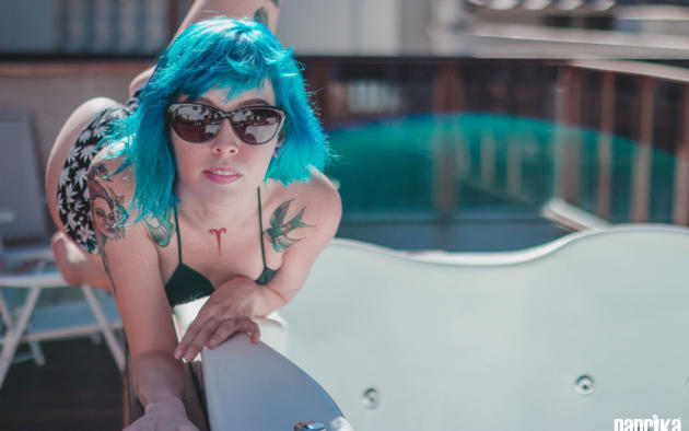 ana vohs, blue hair, non nude, tattoo, sunglasses, ass