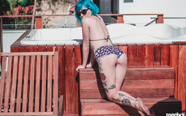 ana vohs, blue hair, non nude, legs, tattoo, ass