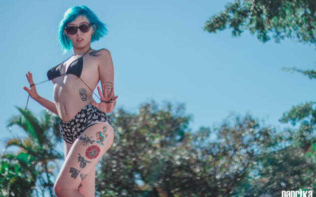 ana vohs, blue hair, non nude, undressing, tattoo