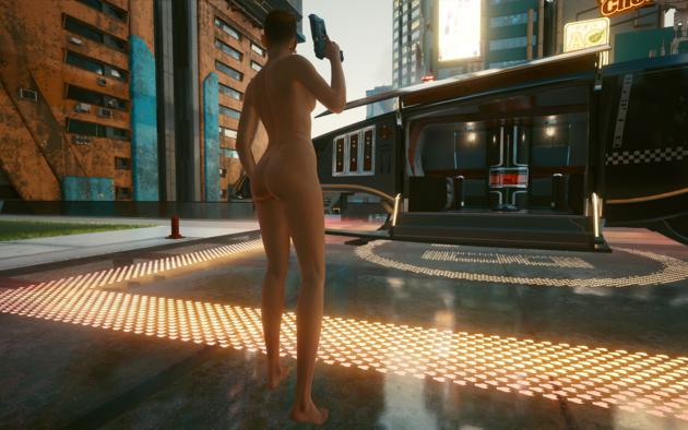 cyberpunk, 2077, cyberpunk 2077, nude, gun, photomode