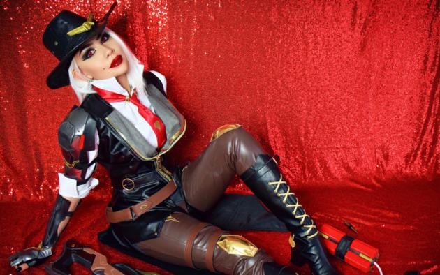 felicia vox, cosplay, busty, latex, fetish babe, hi-q, widescreen, knee boots