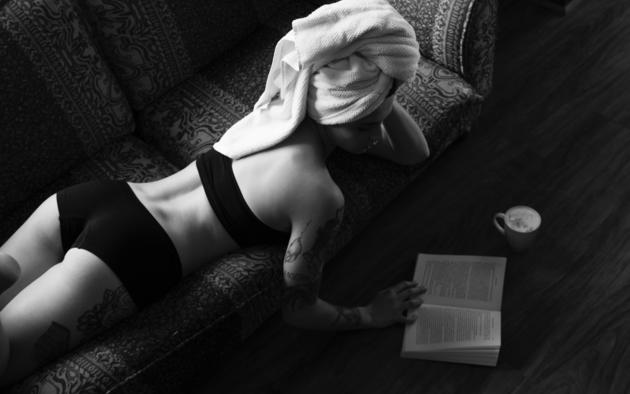 reading, non nude, black panties, black lingerie, book