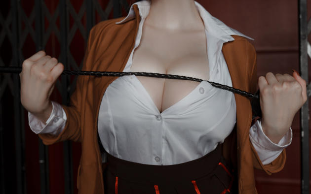 alina becker, cleavage, cosplay, prison school, busty, blouse