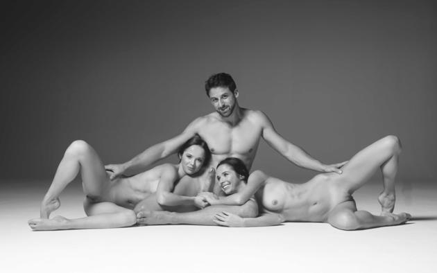 man, two woman, naked, sisters, boobs, tits, nipples, shaved pussies, labia, hard cock, big cock, handjob, spread legs, smiles, artsy, hi-q, julietta, magdalena, julietta and magdalena
