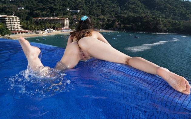 melody wylde, girl, pussy, labia, legs, feet, ass, shaved pussy, brunette, pool, anus, sea, beach