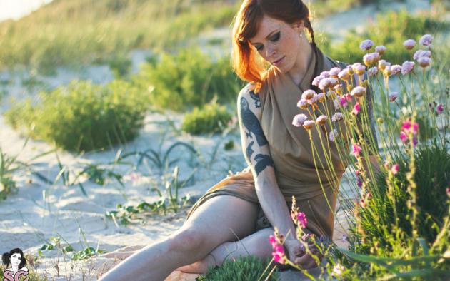 annalee, redhead, non nude, freckles, tattoo, flowers