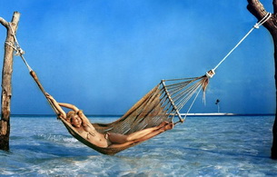 laetitia casta, model, actress, bikini, hammock, sea, beach