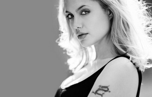 angelina jolie, actress, tattoo, black and white, blonde, sexy