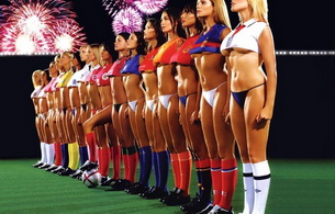 soccer, blonde, brunette, ball, lingerie