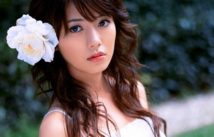 yu hasebe, asian, flower, long hair, brunette, sexy