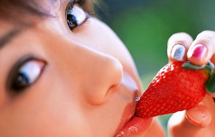 yu hasebe, asian, strawberry, not nude, eyes, lips