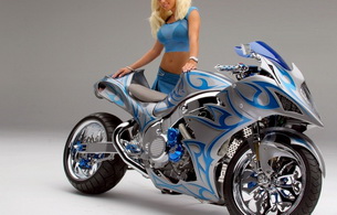 bike, blonde, blue, kendra, motorcycle