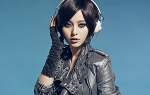 brunette, asian, earphone, dressed, headphones
