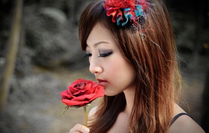 asian, flower, rose, not nude, brunette