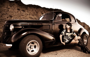 boots, brunette, car, hot rod, skinny, delicious, sexy