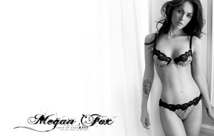 megan fox, actress, brunette, lingerie, sexy, hot, tattoo, black and white, bikini