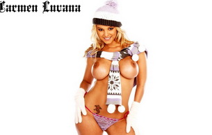 carmen luvana, actress, big tits, tits, panties, scarf, hat, christmas, new year, smile