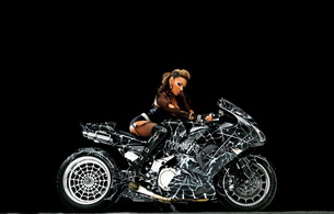 blonde, black, bike, sexy babe, high boots, leather