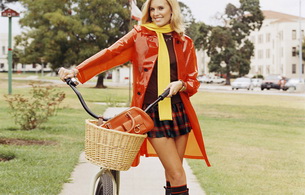 maggie grace, actress, blonde, smile, boots, bike