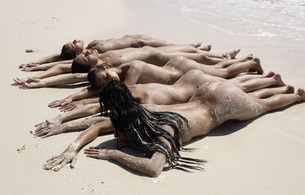 girls, butts, butt, ass, beach, wet, 5 babes, sand, water, wet hair, ass wallpaper