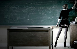 sexy, teacher, equation, baal, stockings, high heels, classroom, desk, chalk board